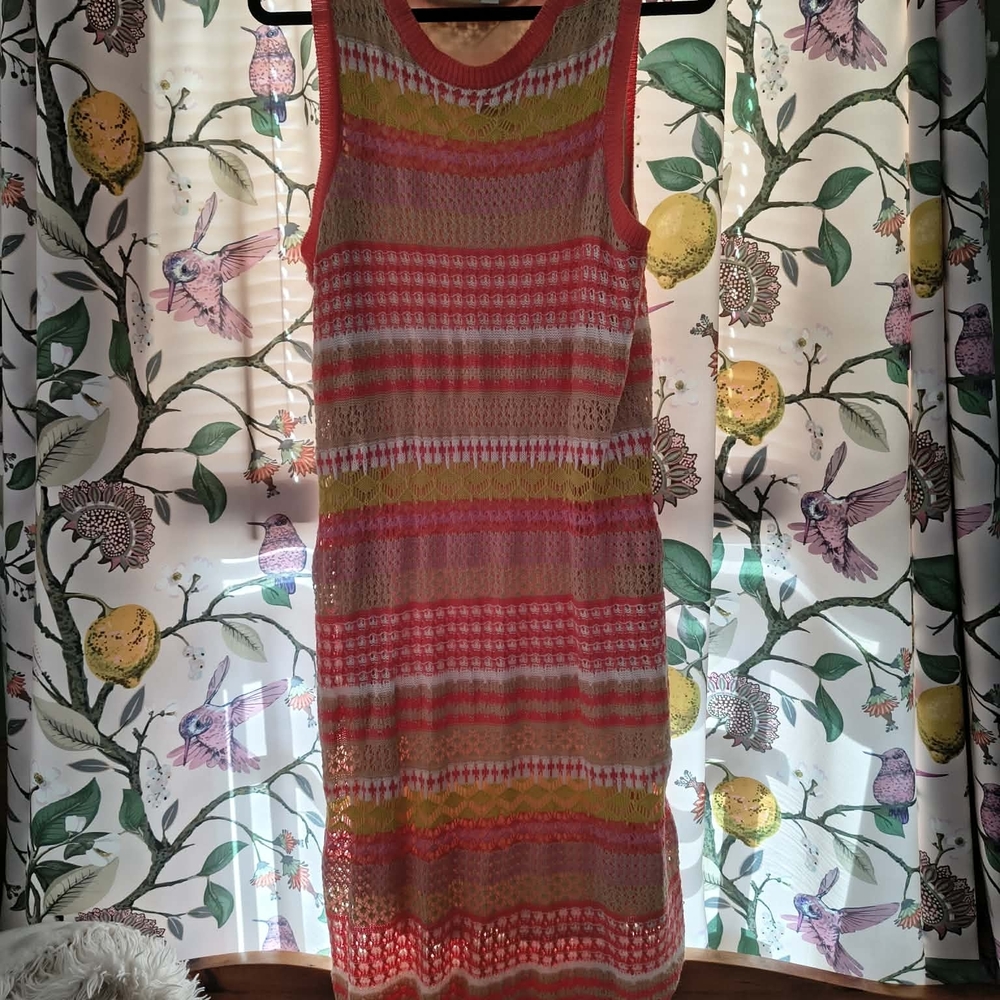 Cato Pink and Green Patterned Midi Dress